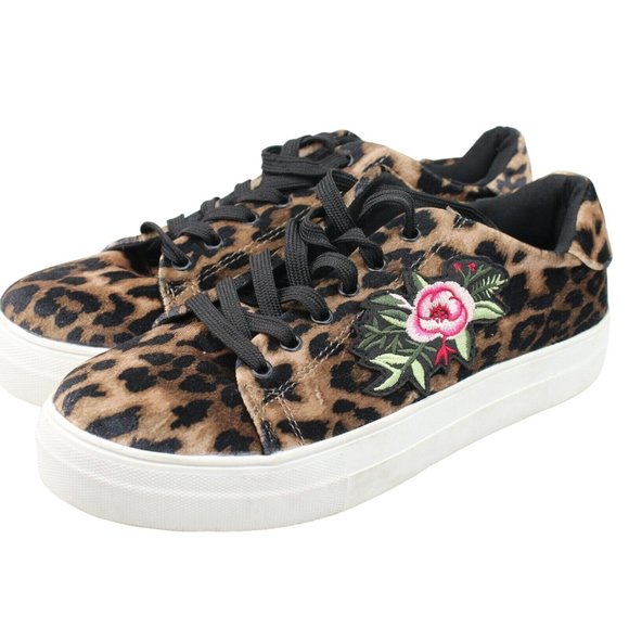 Madden Girl Addie Sz 9M Leopard Print Suede Rose Embroidered Laces Tennis Shoes - Picture 5 of 11